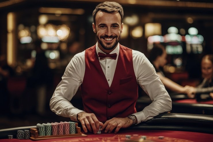 Live baccarat dealer studio with multiple cameras and real-time multiplier display